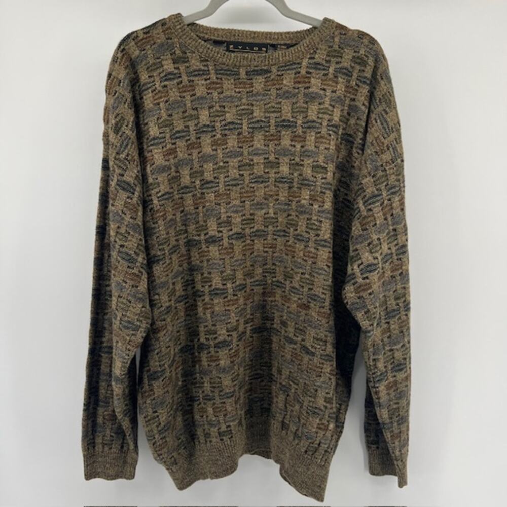 VTG ZYLOS Textured Knit Pullover Crewneck Sweater Mens XL Brown 90s Grandpa Dad